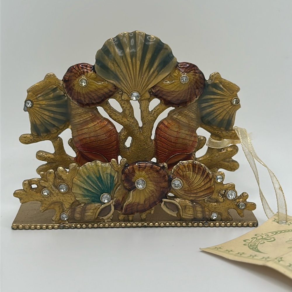 Metal seashell rhinestone sparkling business card holder new